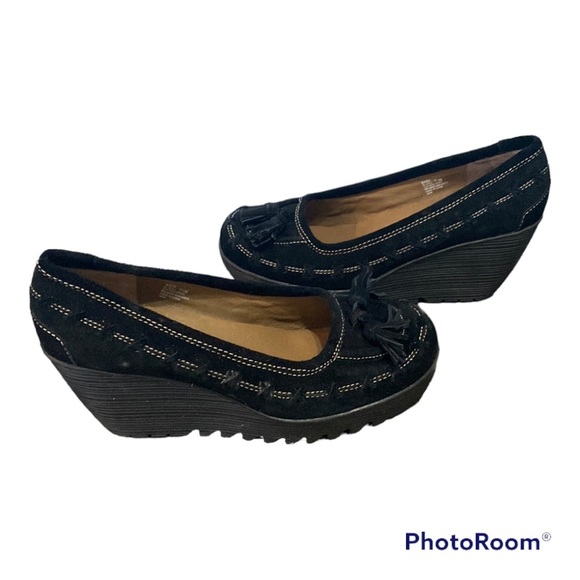 Bass Shoes - NEW GH Bass El Paso Womens Black Suede Slip On Wedge Moccassins | 7 1/2